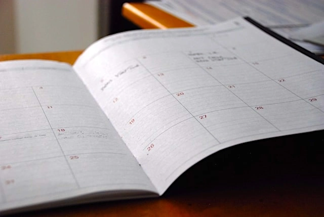 Wedding planning tips on a calendar